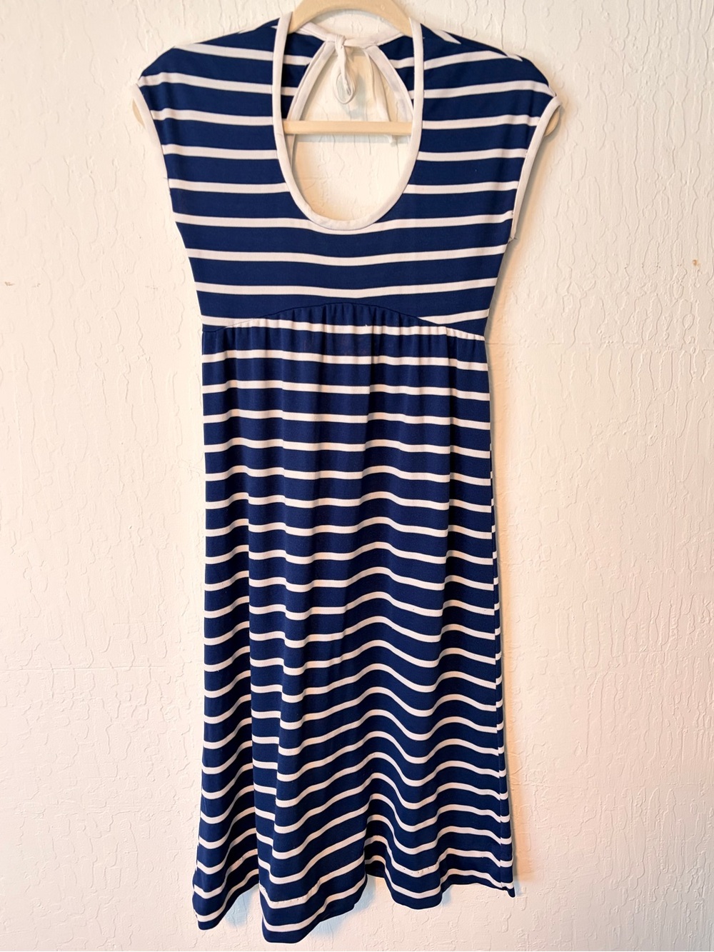 Vintage Shawn Originals Navy & White Striped Midi Dress with Cutout Back